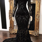 Black Long Sleeves Mermaid Sequins Prom Dress Off-the-Shoulder nv46