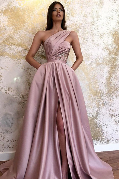 Evening Dress Split With Poacket One Shoulder nv490