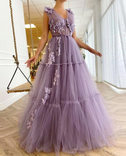 Stunning Lavender Tulle Ruffled Gown, Long Tulle Prom Dress, Tutu Maxi Dress, Bridesmaid Dress, Ball Gown, Corset tulle dress  nv213