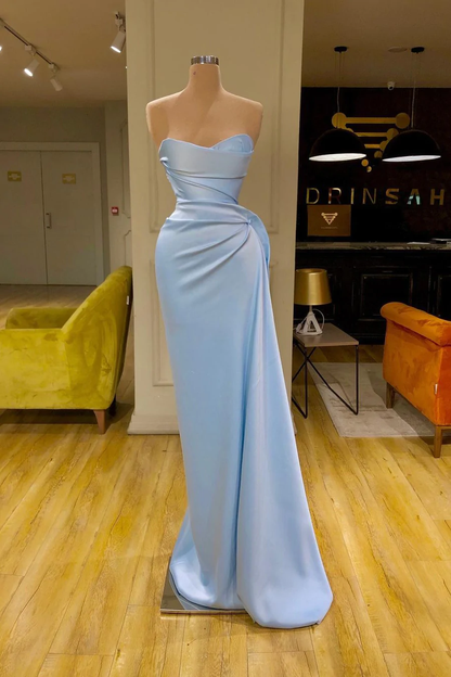 Unique Cross Sweetheart Light Blue Soft-pleated Long Prom Dress nv151