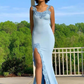 Simple Sleeveless Spaghetti Strap Side Slit Prom Dresses nv952