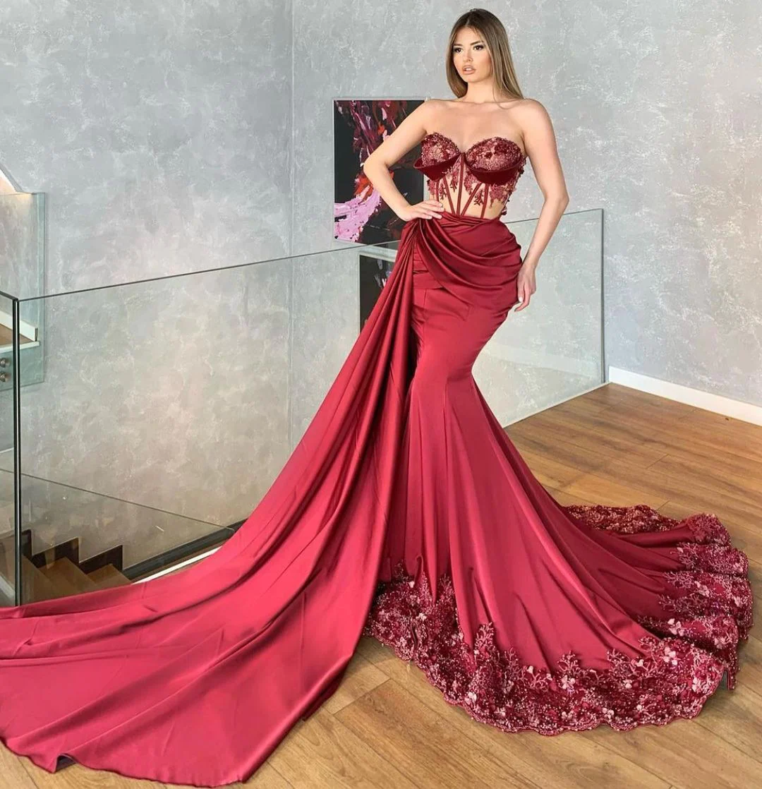 Charming Sweetheart Sleveless Mermaid Prom Dress with Floral Appliques nv967