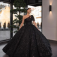 Sparkly Ball Gown One Shoulder Black Sequins Long Prom Dresses nv392