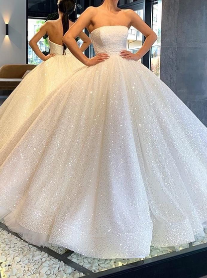 Glitter Strapless Ball Gown Wedding Dresses Sparkly Bridal Gown Prom Dress nv252