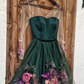 green long sleeves lace short fanshion dress,applique sheer-straps sweetheart satin flower homecoming dress nv537