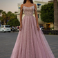 Sparkle Beaded Spaghetti Straps A-line Pink Princess Prom Dress nv146