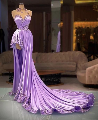 Purple Evening Gown Appliques Prom Dresses nv407