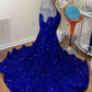 Sequins royal blue Long prom dress beaded wedding dress reception dress renewal dress nv126