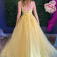 Yellow Lace One Shoulder Prom Dresses A Line Evening Gowns nv191