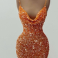 Sequins  V-Neck Mermaid Spaghetti-Straps Orange Long Prom Dress nv282