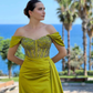Olive Green Off-the-Shoulder Prom Dress Slit With Beads nv509