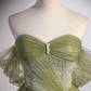 A Line Green Tulle Long Prom Dress, Green Formal Evening Dress with Beading nv549