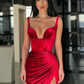 Burgundy Velvet Straps Mermaid Prom Dress Sleeveless Long With Slit nv178