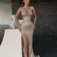 Halter Sequins Mermaid Prom Dress Sleeveless With Slit nv177