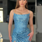 Spaghetti-Straps Sequins Blue Prom Dress Long With Split nv470