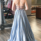 Silver A-line Beaded Satin Long Formal Dress nv274