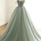 LIGHT GREEN TULLE LONG PROM DRESS, GREEN EVENING DRESS nv398