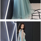 Light Green Tulle Long Party Dress With Flowers, Long Formal Dresses nv455