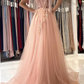 A line Tulle Sweetheart Pink Formal Evening Dresses Long Prom Dresses nv187