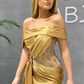 GORGEOUS GOLD OFF-THE-SHOULDER MERMAID PROM DRESS APPLIQUES WITH RUFFLES nv354