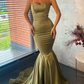 Square Neckline Olive Green Prom Dresses with Mermaid Skirt nv277