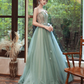 Green Tulle Lace Long Prom Dress Green Lace Tulle Formal Dress nv543