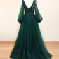 Beautiful Green Tulle Long Sleeves Wedding Party Dresses, Green Prom Dresses Party Dress nv453