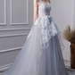 Gray tulle lace long prom dress, gray tulle lace evening dress nv436