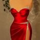 Mermaid spaghetti strap sweetheart floor-length sleeveless sequined high split prom dress  nv144