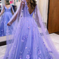 Princess Lavender 3D Flowers Tulle Formal Dress Prom Dress with Cape nv263