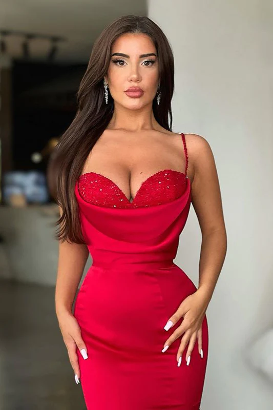 Sexy red spaghetti-straps mermaid prom dress long on sale nv162