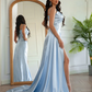 Sheath/Column Elastic Woven Satin Ruched Spaghetti Straps Sleeveless Prom Dresses nv428