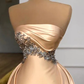 CHAMPAGNE STRAPLESS OVERSKIRT PROM DRESS LONG WITH CRYSTALS nv358