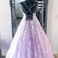 Elegant Straps Lace Appliques Lavender Prom Dress nv131