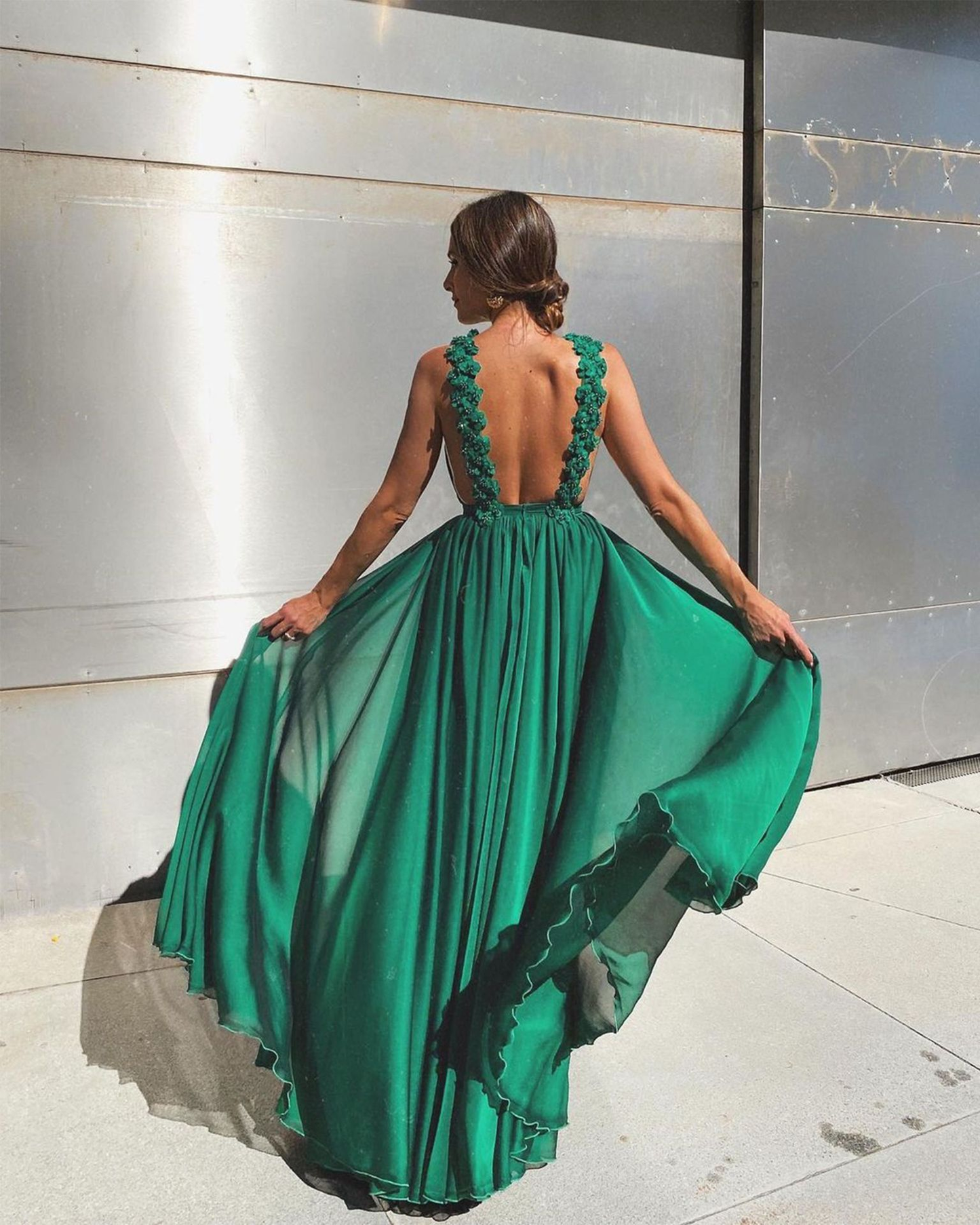 Sexy Green Backless Sleeveless Cocktail Gowns A Line Backless Prom Dressesnv489