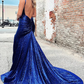 Sexy V Neck Long Glitter Spaghetti Straps Prom Dress nv401