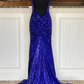 Glitter Royal Blue Sequin Backless Mermaid Long Prom Dress nv335