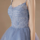 Blue V-Neck Tulle Lace Long Prom Dress, Lovely Spaghetti Straps Evening Dress nv429