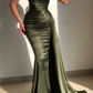 Beautiful Green Strapless Sleeveless Mermaid Floor-Length Prom Dresses with Ruffles nv381