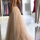 Glamorous v-neck spaghetti-straps tulle prom dress beadings long evening gowns nv155
