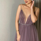 Sexy Elegant Dusty Purple V-neck Illusion A-line Long Prom Dress nv275