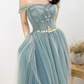 Tulle A-Line Off-the-Shoulder Beaded Prom Dresses, Long Formal Dress nv551