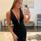 Deep V-neck Mermaid Long Black Prom Dresses nv292