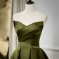 Green Satin V-Neckline Lace-Up Long Wedding Party Dress, Green Evening Dress nv546