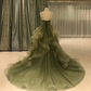 Green Straps Sweetheart Tulle Long Evening Dress, Green Layers Tulle Prom Dress nv494