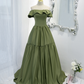 Green satin long A line prom dress green evening dress nv544