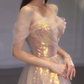 A Line Tulle Sequin Long Prom Dress, Off Shoulder Formal Graduation Dress nv425