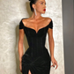 Black Mermaid Velvet Prom Dresses Sexy Pleats High Slit Evening Dress Cap Sleeves Princess Party Gowns Customize nv250