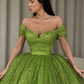 Elegant Off-the-Shoulder Green A-line Sequined Prom Dress nv323