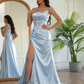 Sheath/Column Elastic Woven Satin Ruched Spaghetti Straps Sleeveless Prom Dresses nv428